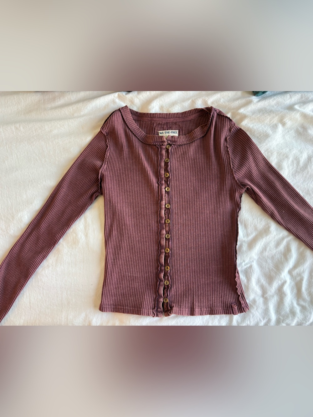We The Free Ribbed Button-Front Long Sleeve Top - Mauve